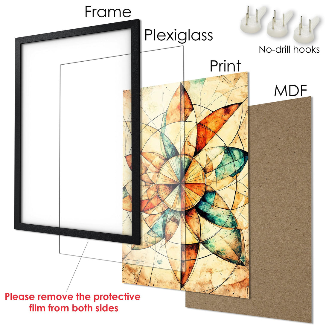 Framed Poster with abstract floral art in warm tones. Perfect wall decor for any room!