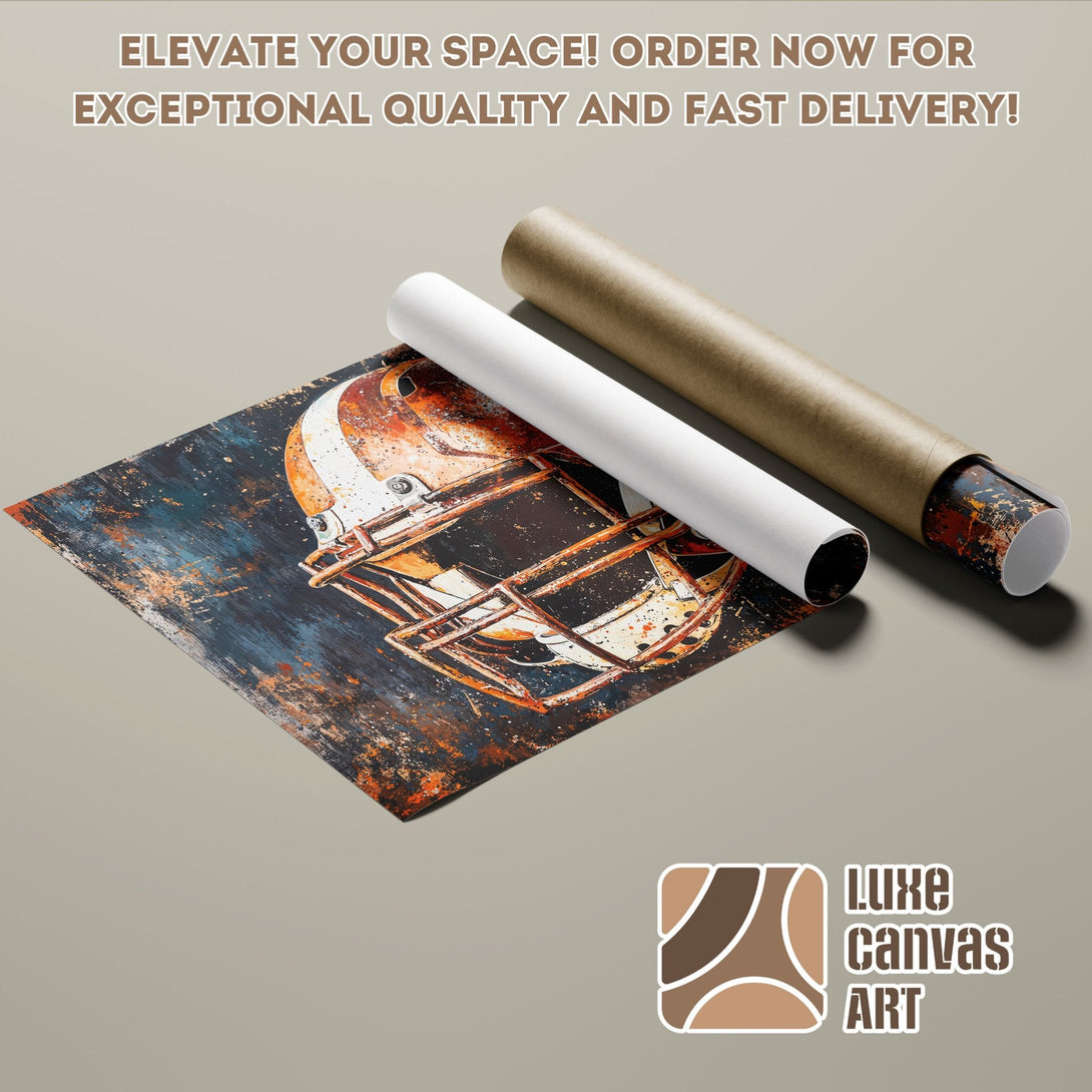 Poster Roll featuring a football helmet in an abstract style with a blue and orange color palette.