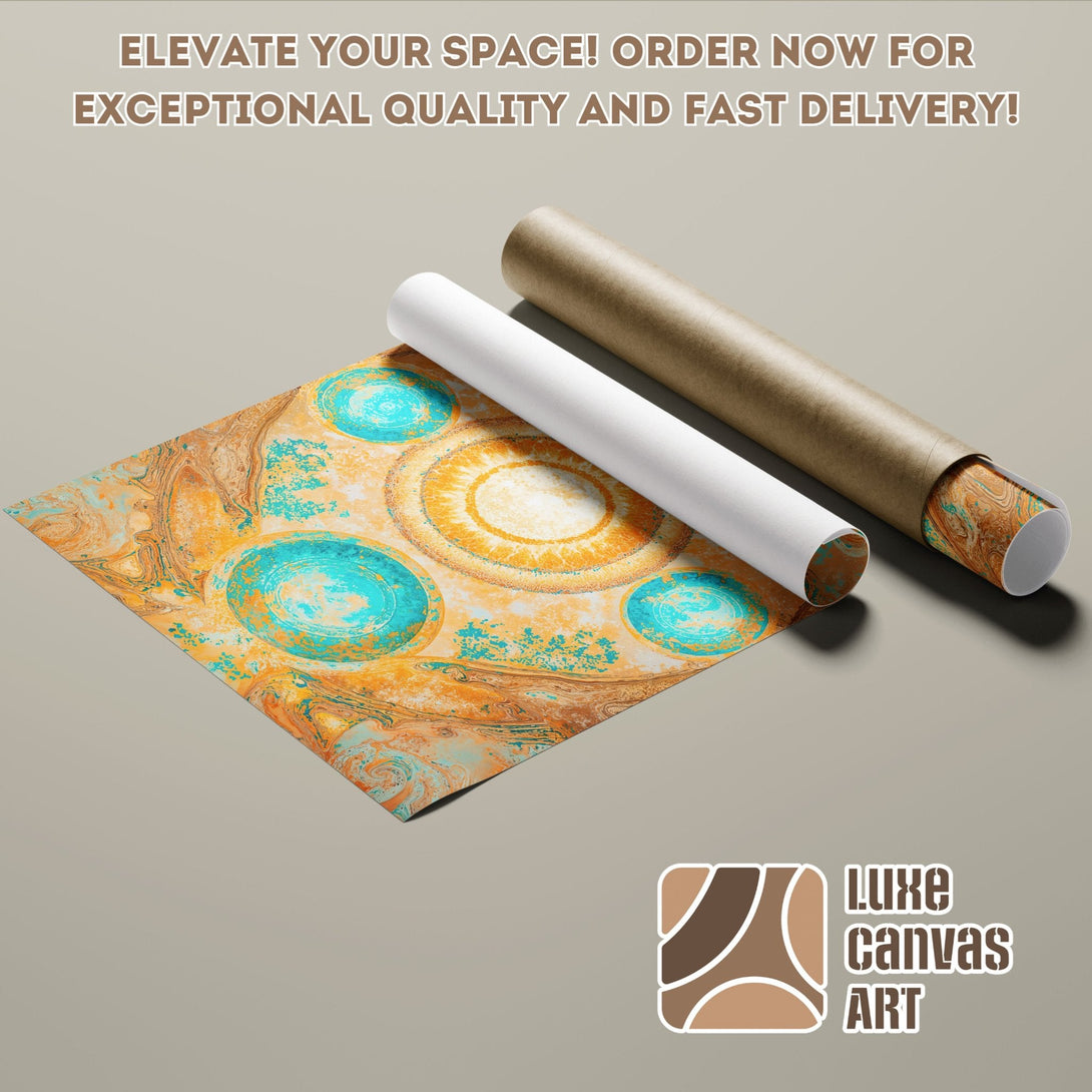 Abstract art poster roll in teal, orange, and brown. Elevate your space with this unique Poster!