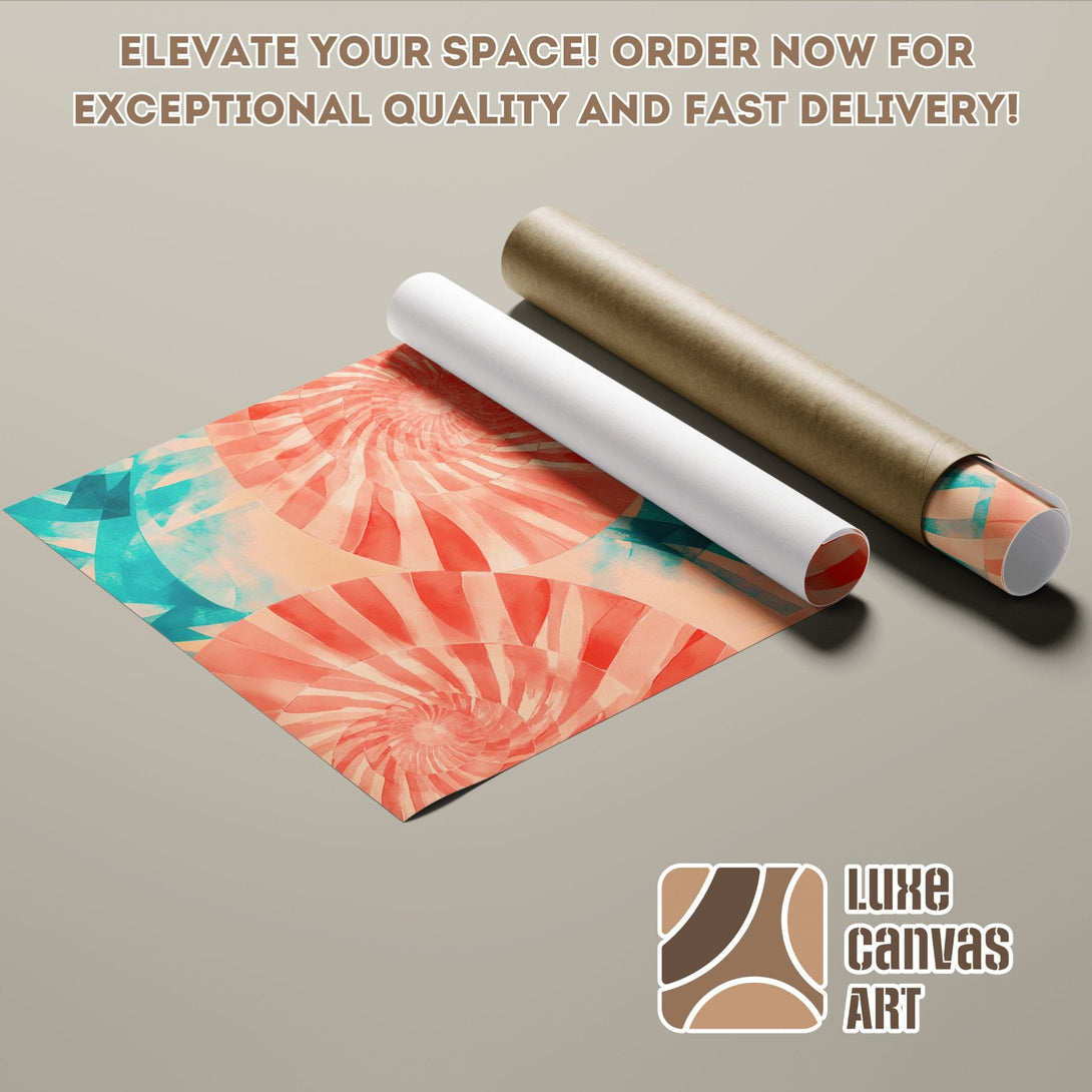 Abstract art Poster Roll in coral, teal, and beige. Elevate your space with Luxe Canvas Art!