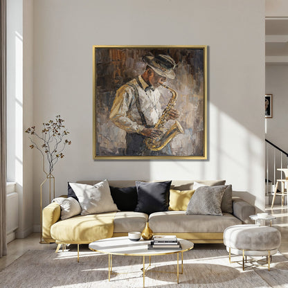 Abstract Jazzman Plays Saxophone Canvas Print Decor