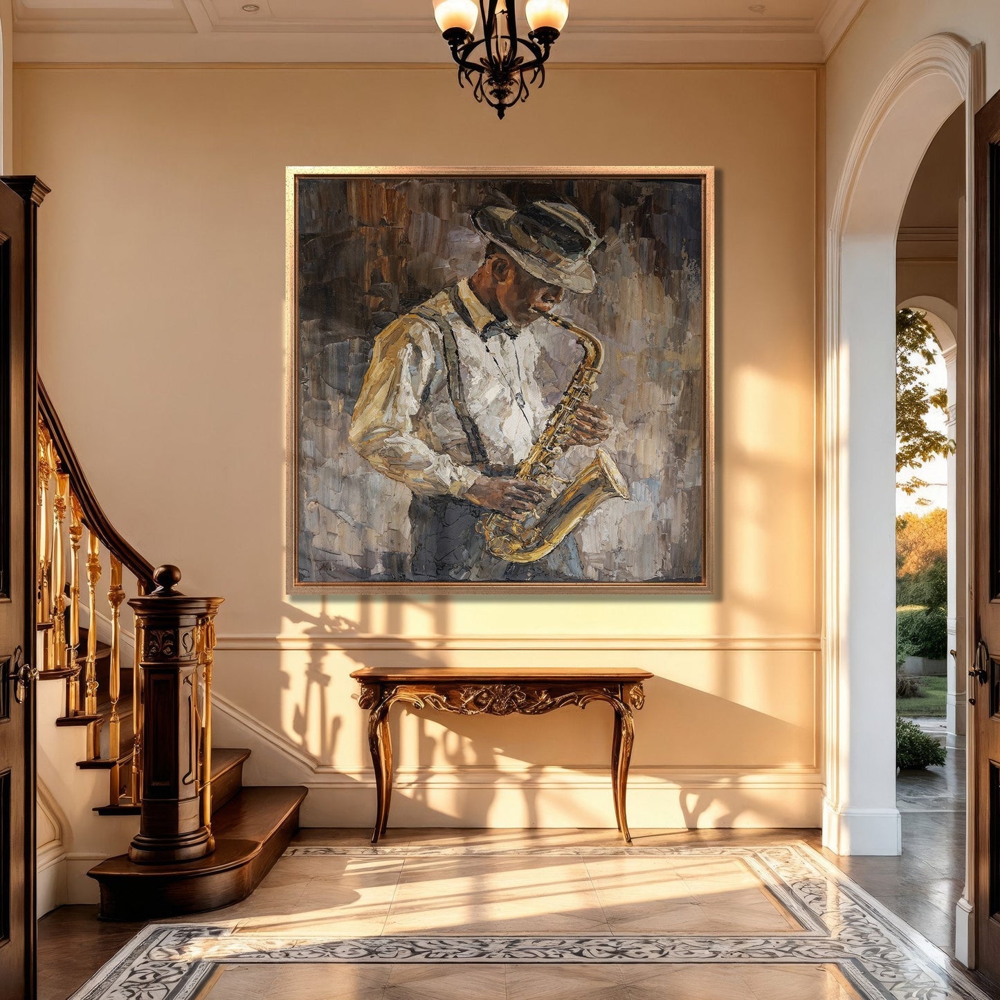 Abstract Jazzman Plays Saxophone Canvas Print Decor