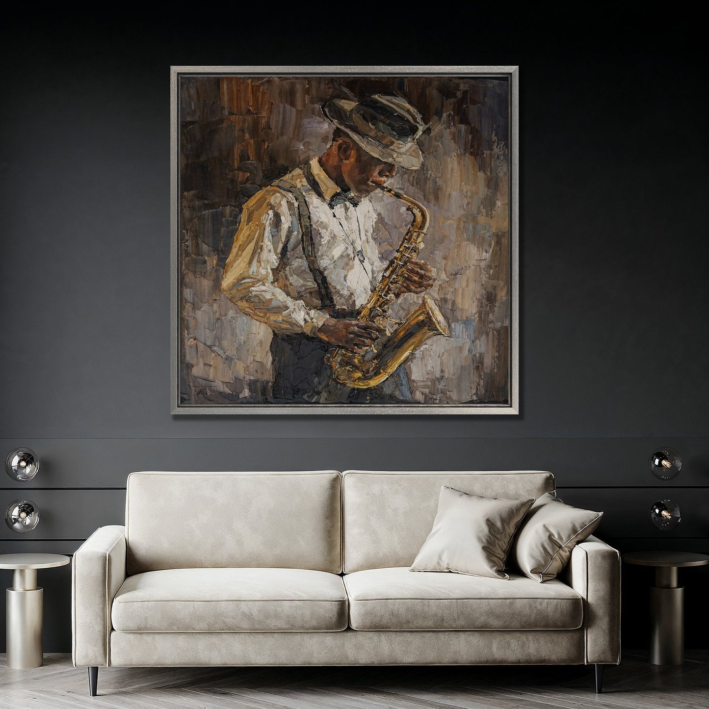 Abstract Jazzman Plays Saxophone Canvas Print Decor