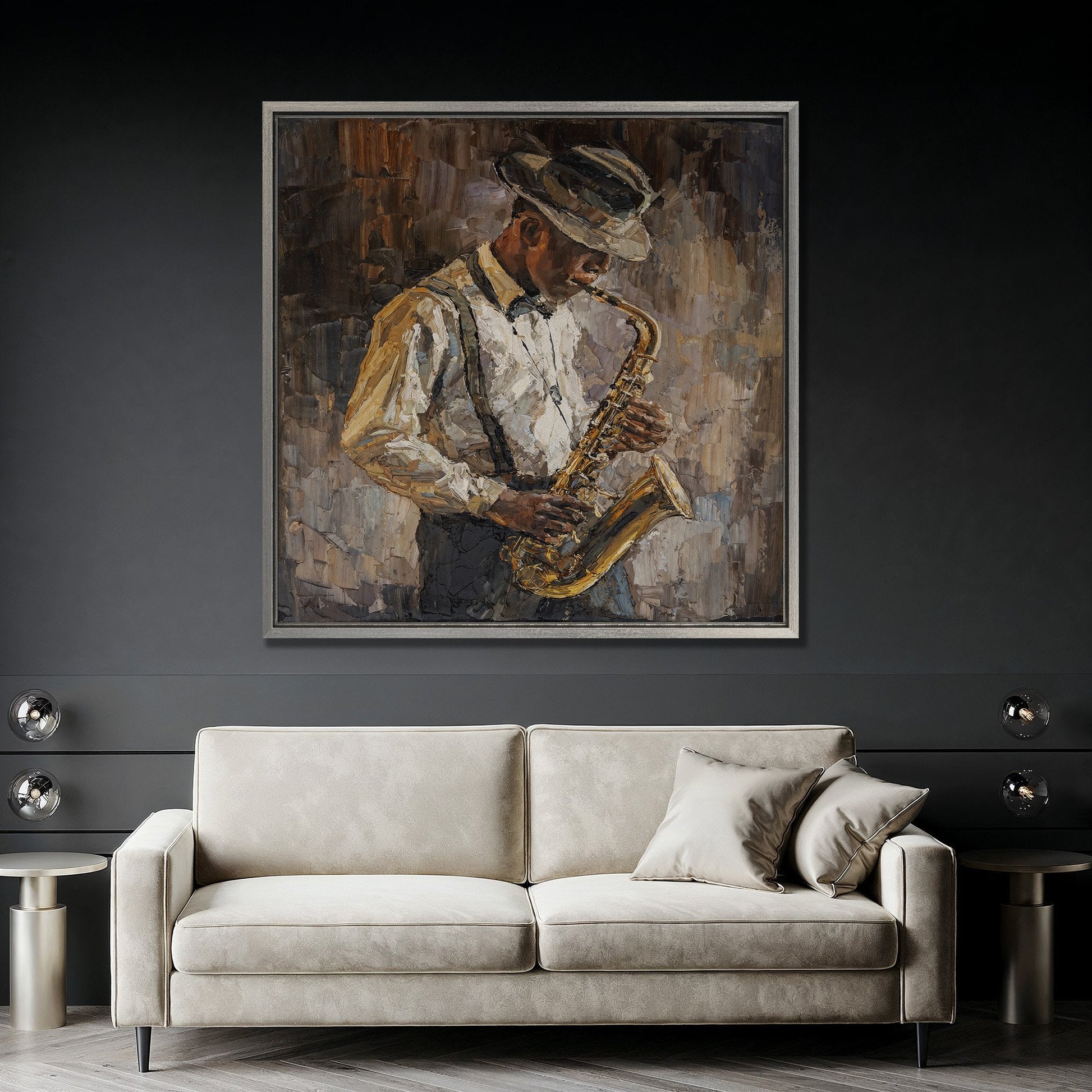 Abstract Jazzman Plays Saxophone Canvas Print Decor