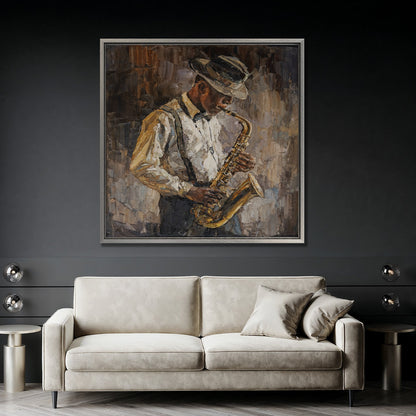 Abstract Jazzman Plays Saxophone Canvas Print Decor