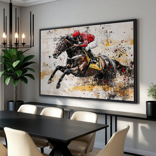Abstract Jockey Racing Horse Canvas Print for Wall Art