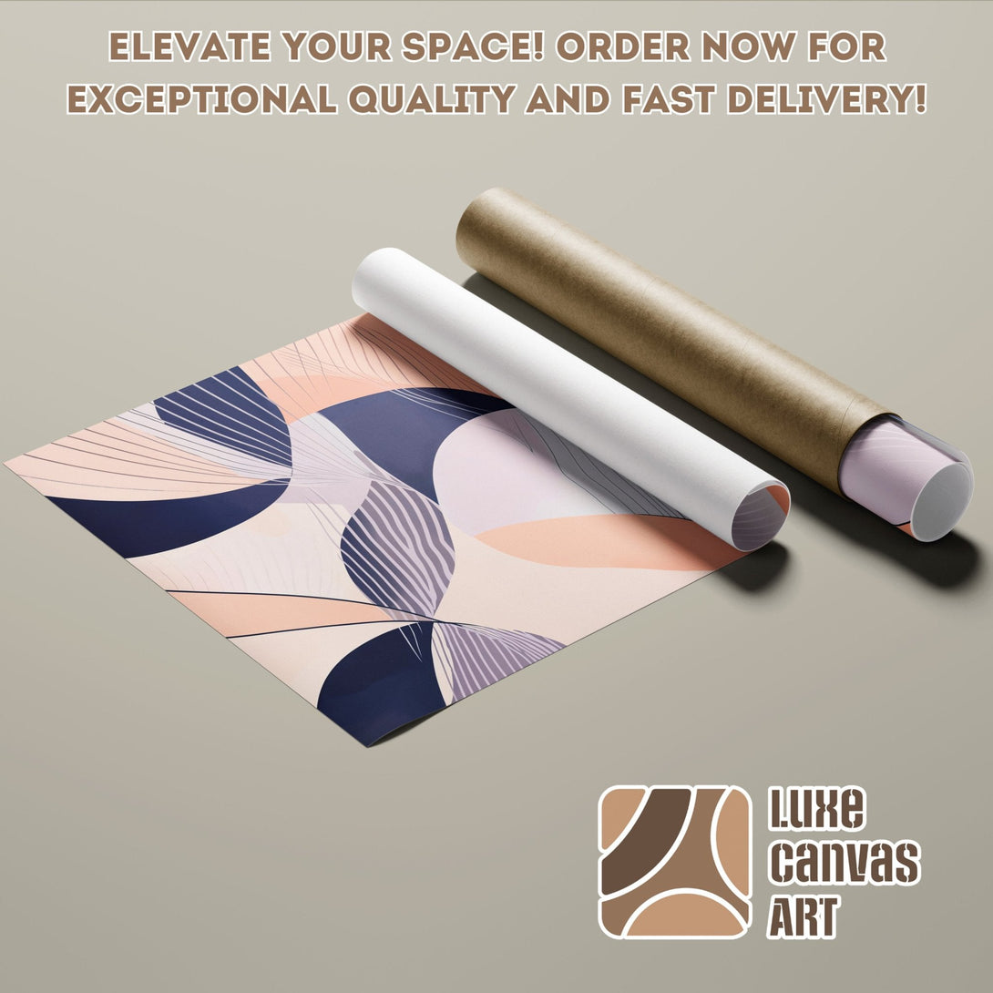 Abstract art poster roll in navy, peach, and mauve. Elevate your space with this stylish Poster!