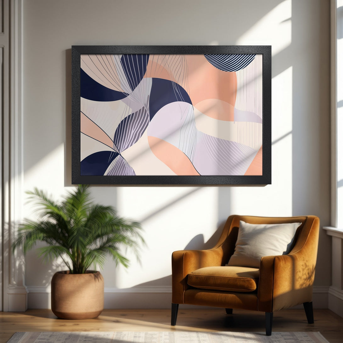 Framed Poster featuring abstract art in a modern style with a warm, neutral color palette. Perfect for adding a touch of elegance.