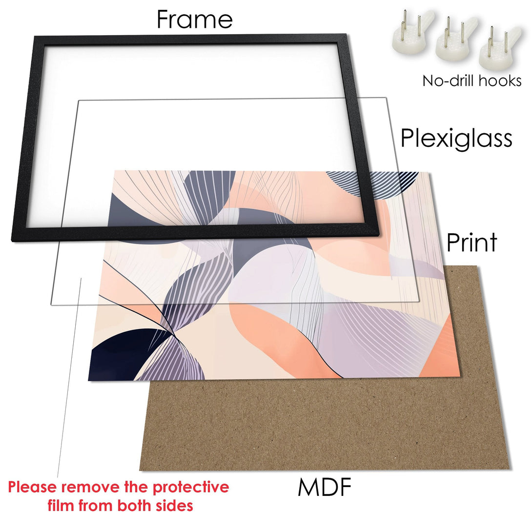 Framed Poster featuring abstract art in a soft, pastel color palette. Modern wall art for any space.