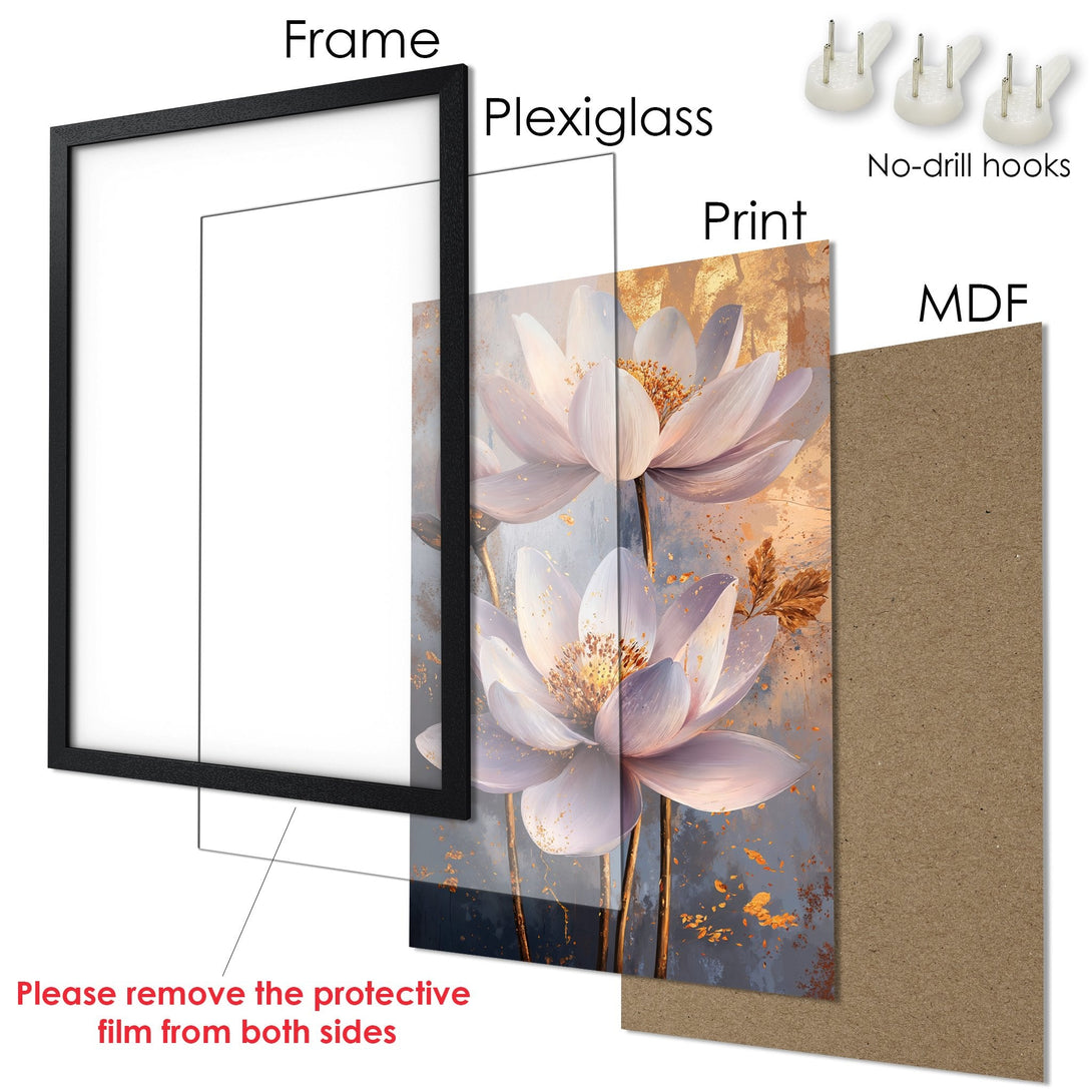 Framed Poster featuring elegant floral art in a soft, neutral color palette. Perfect wall decor for a serene and stylish home.