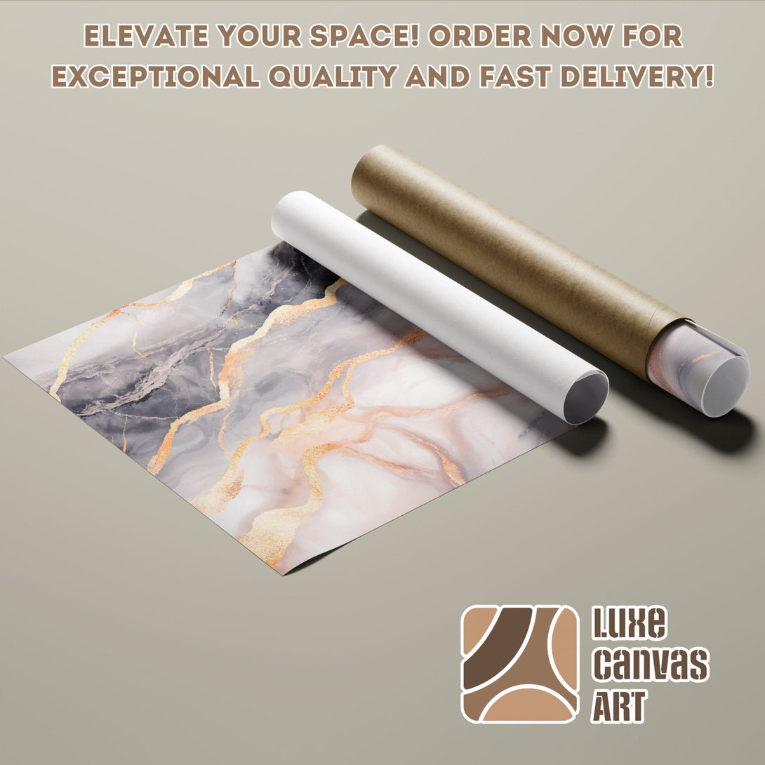 Marble Poster Roll with gold accents. Neutral color palette, perfect for home decor. Order now!