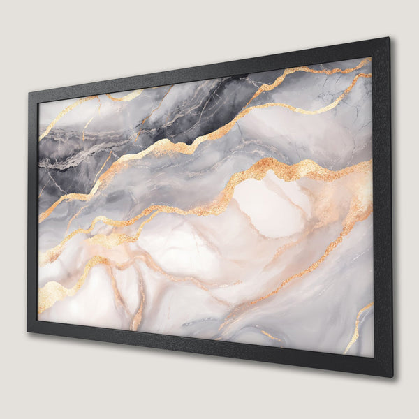 Framed Poster featuring abstract marble art with gold accents in a neutral color palette.