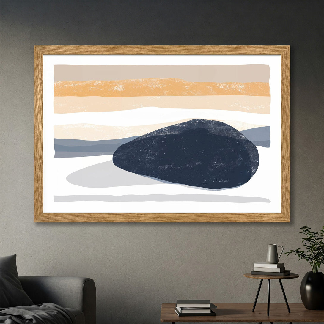 Framed Poster featuring abstract landscape art in a neutral color palette. Add a touch of modern art to your home with this stunning poster.