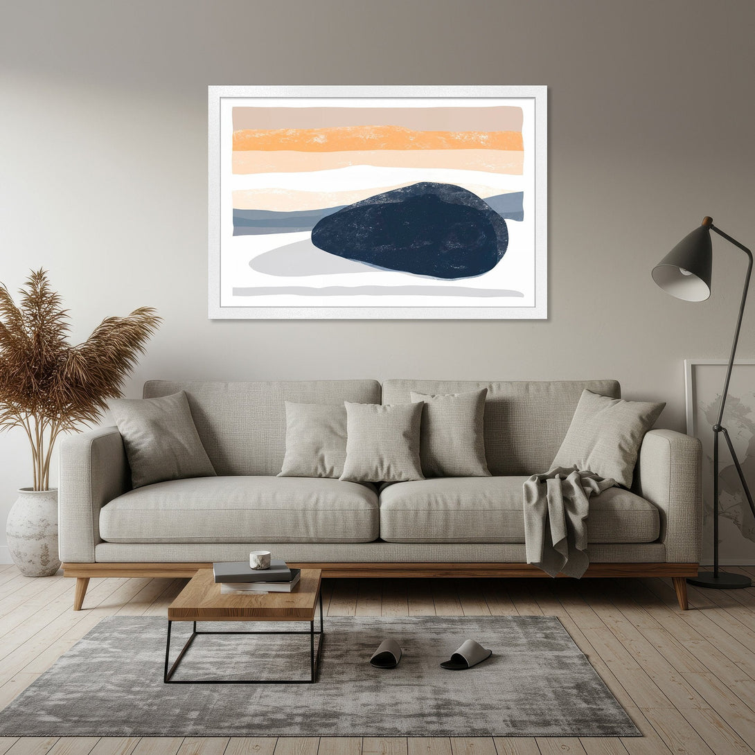 Framed Poster featuring abstract rock art in a minimalist style with a neutral color palette. Perfect wall decor!