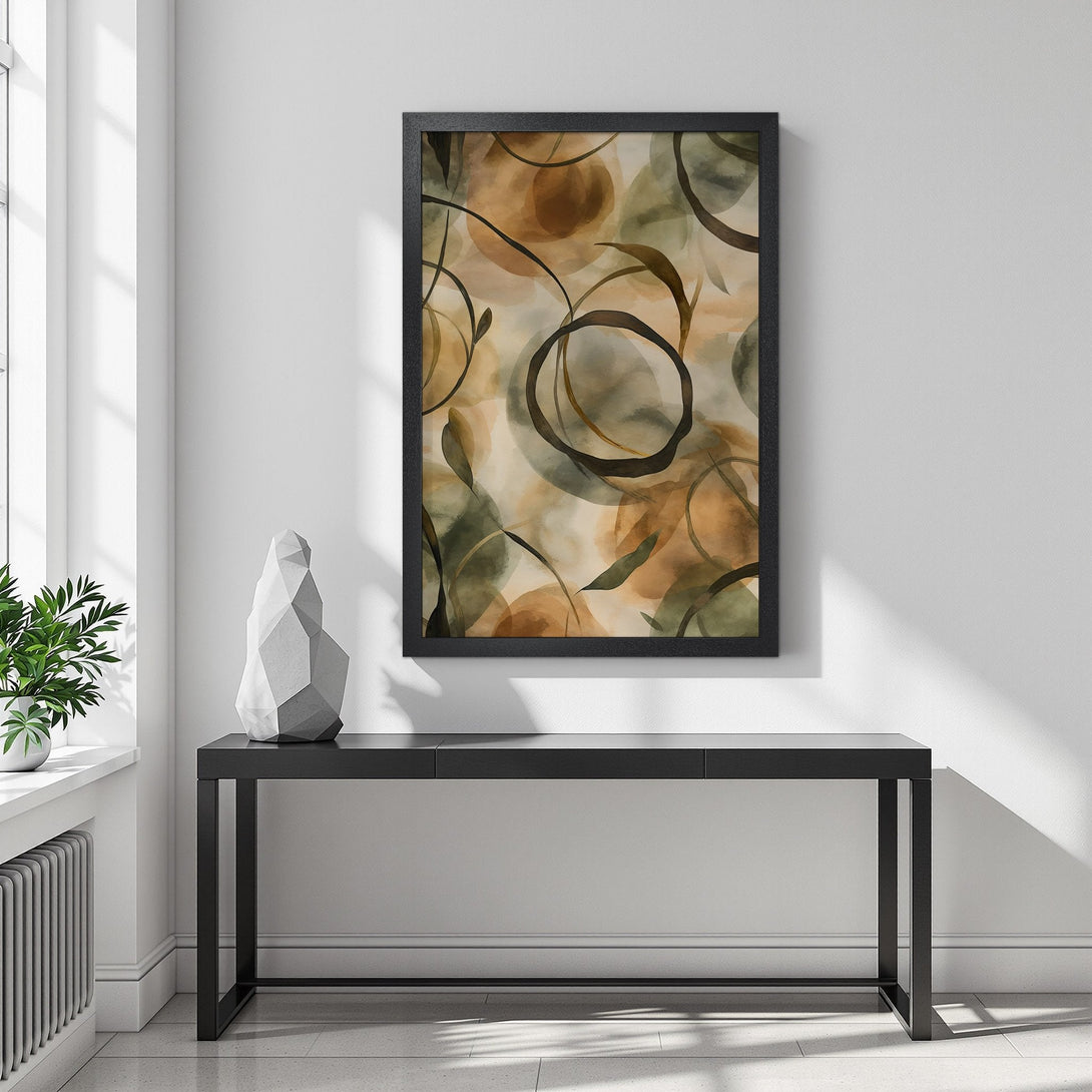 Framed Poster featuring abstract watercolor art in earthy tones. Modern art print perfect for home decor.