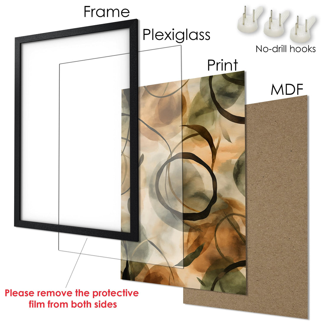 Framed Poster featuring abstract art in earthy tones. Ready to hang, adding modern style to your space. Shop now!