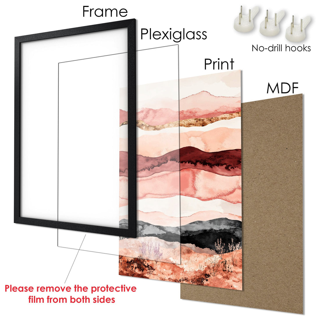 Framed Poster with abstract landscape art in a warm, earthy color palette. Modern wall decor for your home!