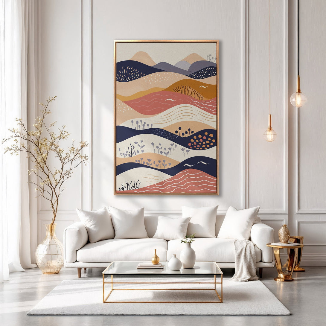 Framed Wall Art: Abstract landscape art in warm, earthy tones. Modern style Canvas Print adds a touch of elegance to any living room. Shop now!