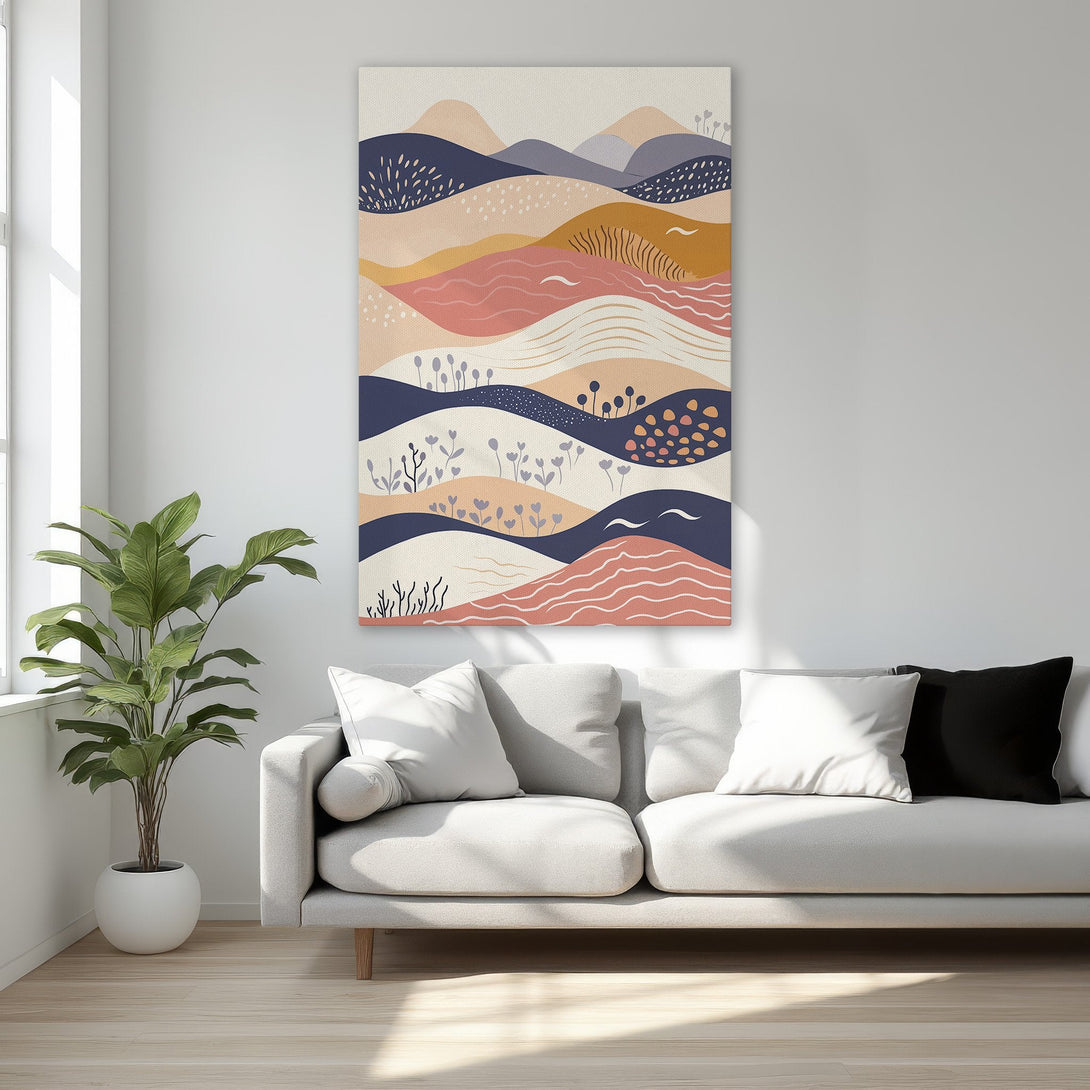 Framed Wall Art featuring an abstract landscape in warm, earthy tones. Modern art for your home decor, adding a touch of elegance and style.