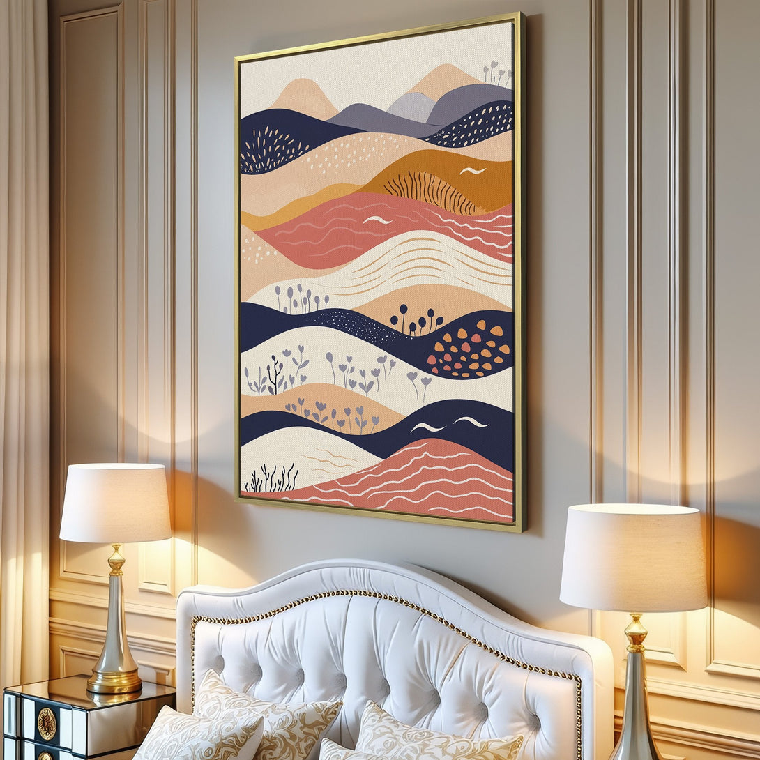 Canvas Print featuring an abstract landscape in a modern style with a warm, earthy color palette. Perfect for adding a touch of nature to your home!