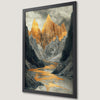 Abstract Mountain Peaks Art Poster with Golden River - Modern Wall Decor