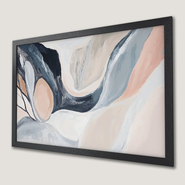 Framed Poster featuring abstract artwork in a soft, neutral color palette of blush, gray, and black. Modern art for your home.