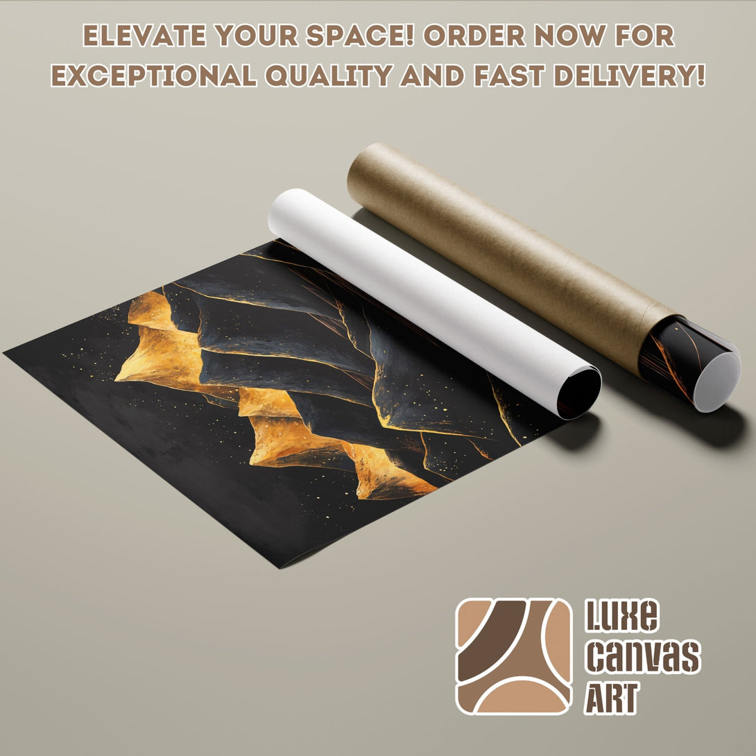 Abstract Poster Roll art in black, gold, and neutral tones. Elevate your space with Luxe Canvas Art! Order now!