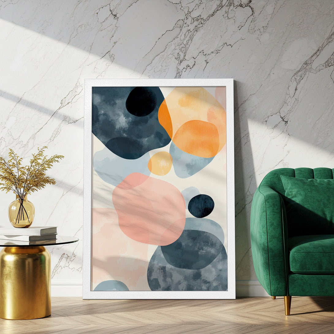 Framed Poster with abstract art in muted tones. Modern wall art with a neutral color palette. Perfect for home decor.