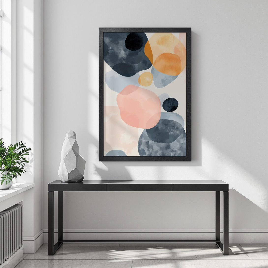 Framed Poster featuring abstract watercolor art in a modern style with a soft, neutral color palette. Perfect wall decor!