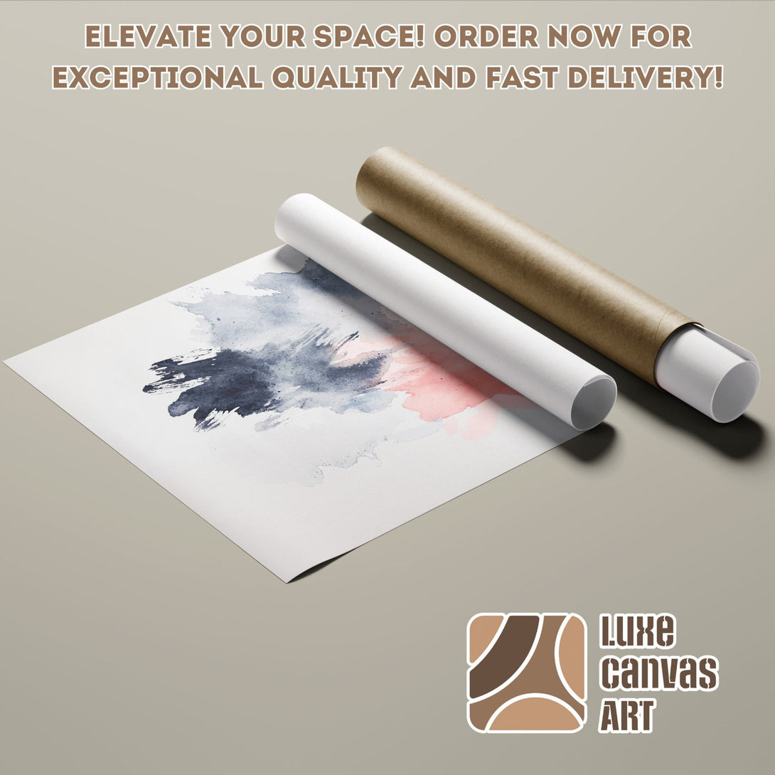 Abstract art Poster Roll in muted blue and pink tones, ready to elevate your space! Order now for fast delivery.