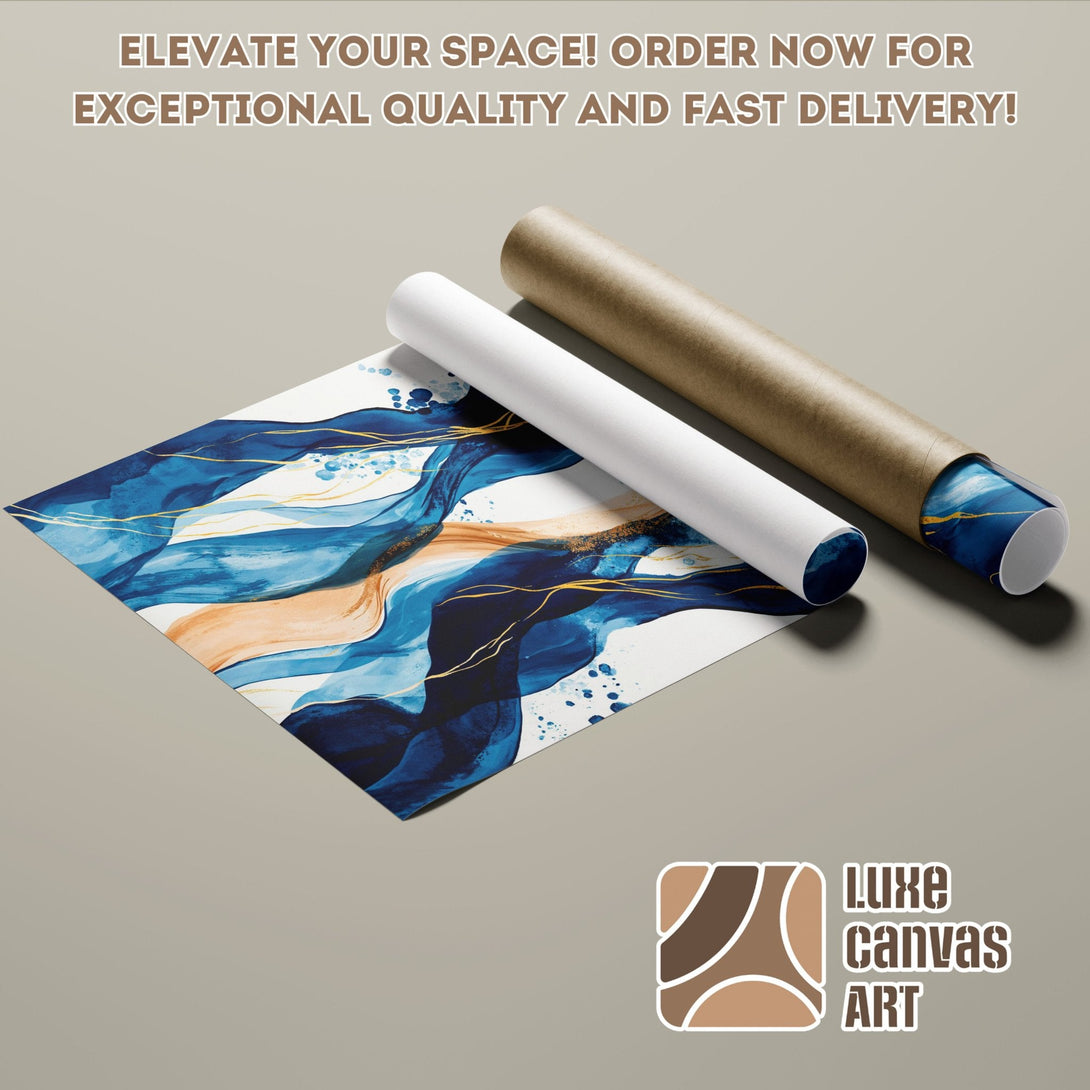 Abstract blue and gold Poster Roll, modern art style, perfect for home decor. Order now!