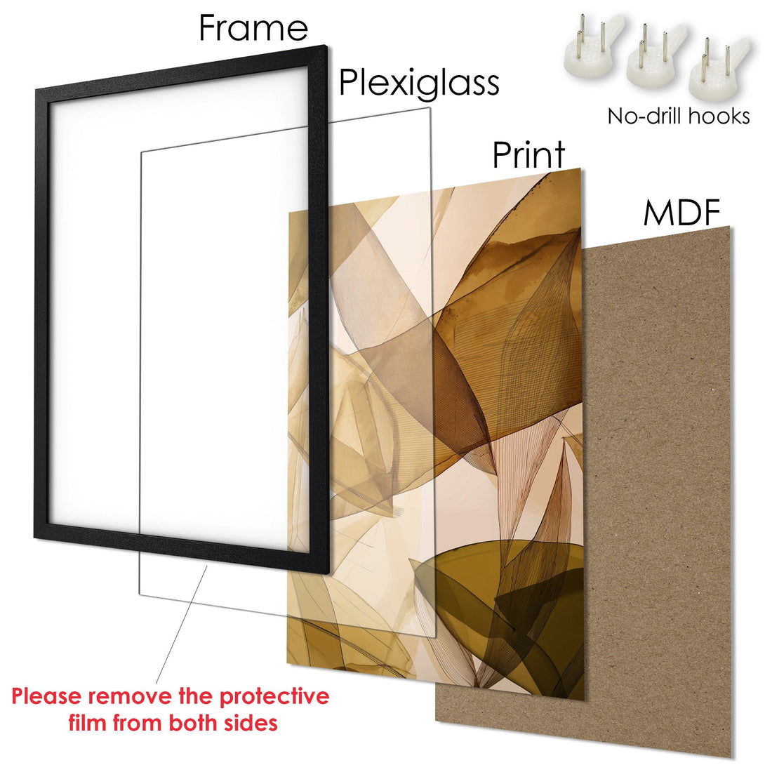 Framed Poster featuring abstract art in a warm, neutral color palette. Perfect wall decor for any space!
