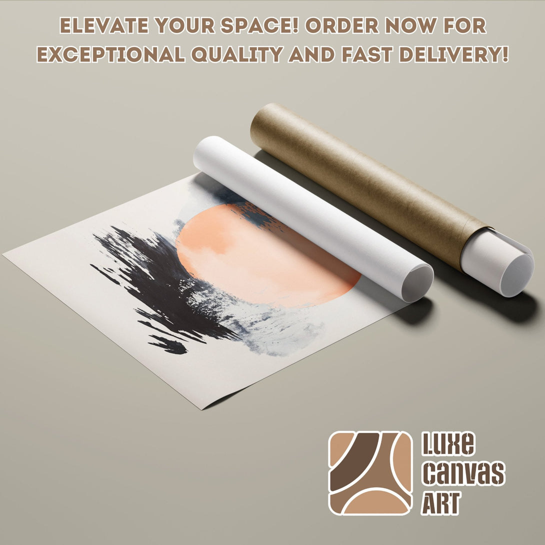 Abstract art poster roll with a peach and black color palette. Elevate your space with this modern Poster!