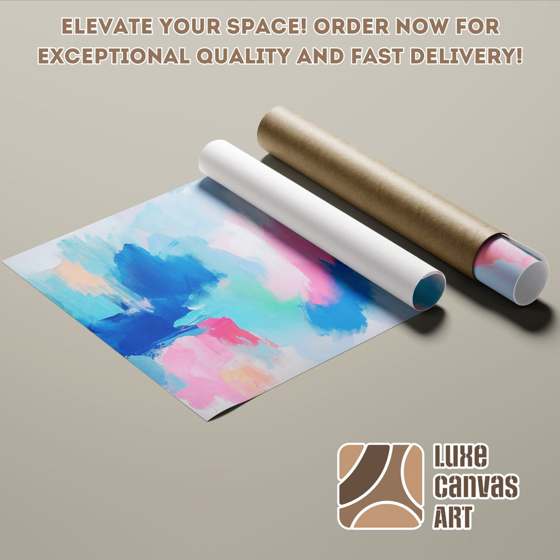Abstract art Poster Roll with blue, pink, and teal color palette. Elevate your space!