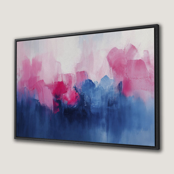 Framed Wall Art: Abstract painting in pink and blue hues. Modern brushstroke style canvas print for a stylish interior. Shop now!