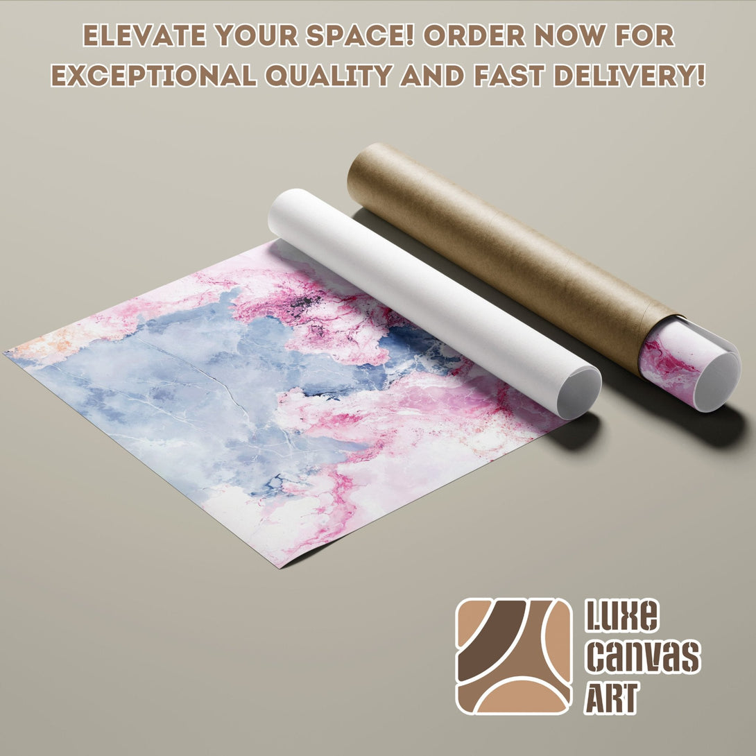 Poster Roll featuring abstract watercolor art in pink and blue tones. Elevate your space with Luxe Canvas Art!