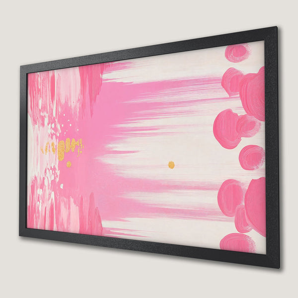 Framed Poster: Abstract art in pink & gold. Modern brushstroke style. Perfect wall decor for a stylish space.
