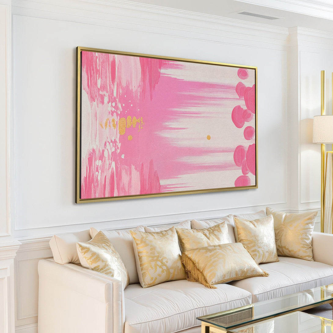 Abstract Canvas Print in pink and gold, modern art for living room decor. Adds a pop of color to any space.
