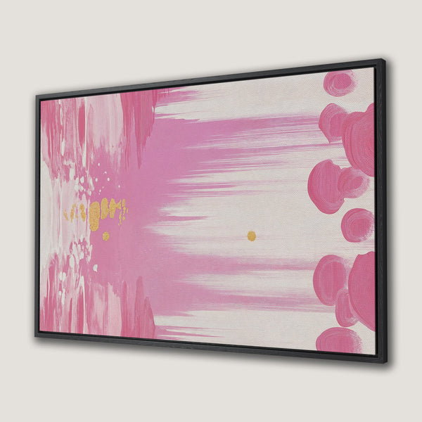 Framed Wall Art: Abstract pink and gold brushstroke canvas print. Modern art with a blush and gold color palette, perfect for any interior.