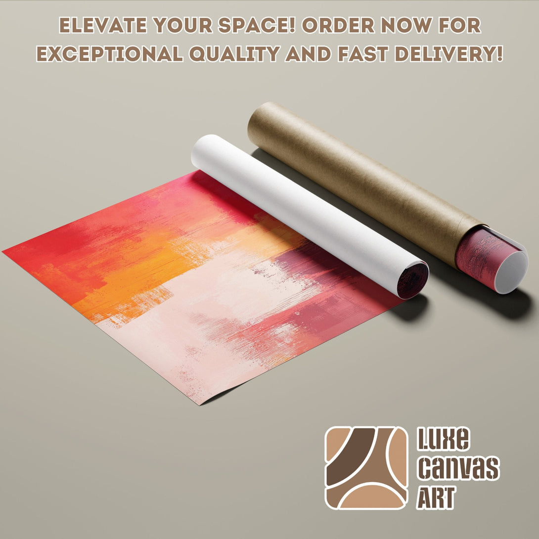 Abstract art Poster Roll in warm red, orange, and pink tones. Elevate your space!