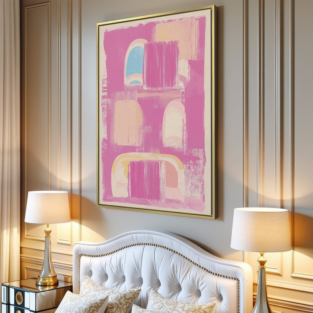 Abstract Canvas Print in pink and pastel hues, perfect for modern interior decor. Adds a pop of color and artistic flair to any space.