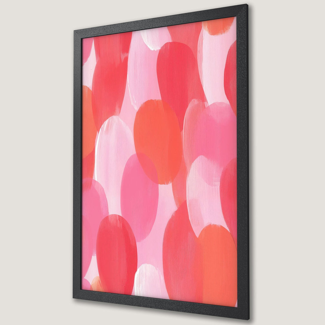 Framed Poster featuring abstract brushstrokes in shades of pink and red, perfect for adding a pop of color to any space.