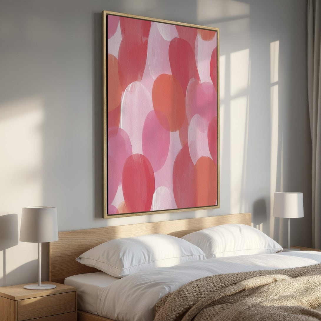 Framed Wall Art featuring abstract pink & red brushstrokes. Modern art canvas print adds a pop of color to any bedroom. Shop now!