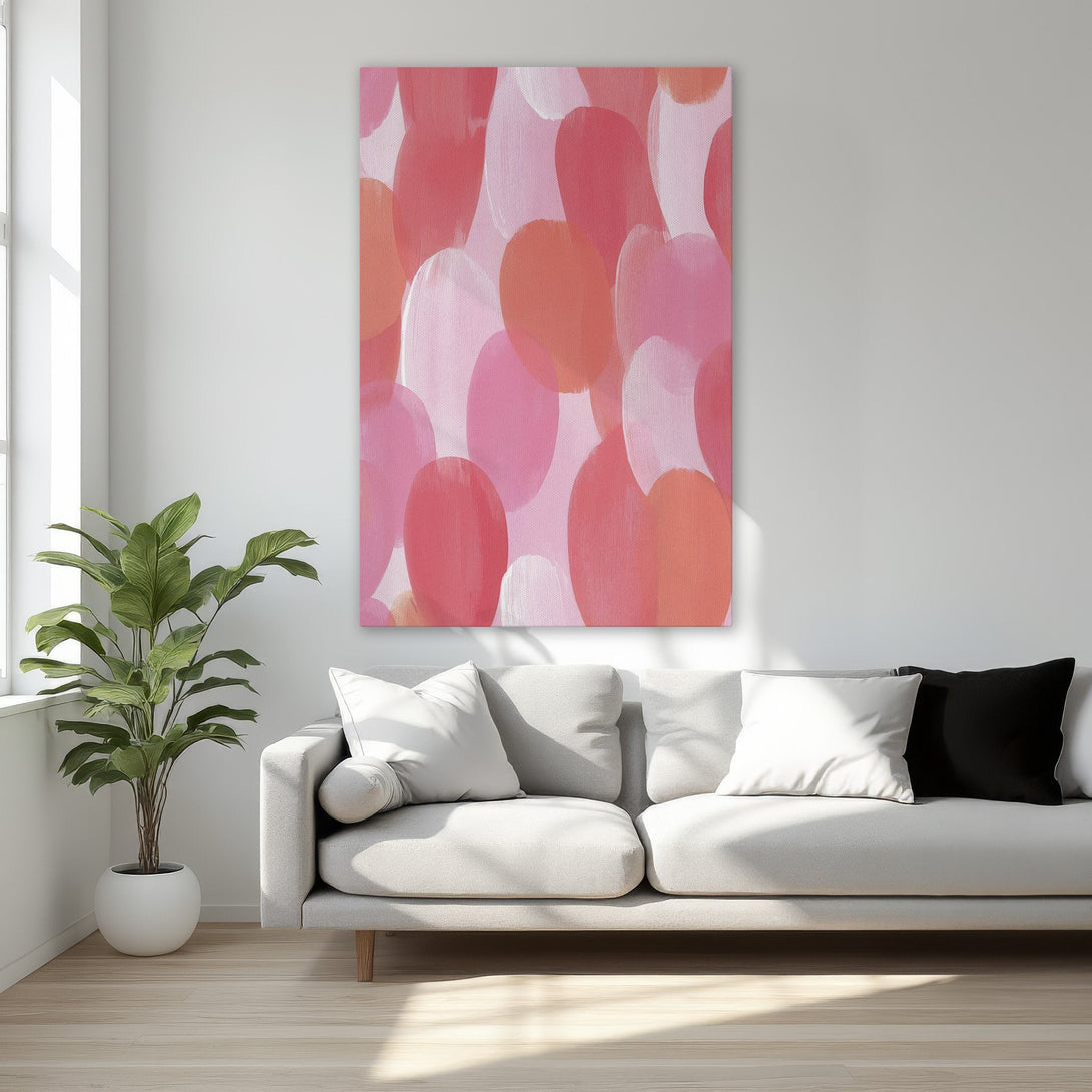 Framed Wall Art featuring an abstract pink and red brushstroke design. Adds a pop of color to any space. Perfect for modern or classic interiors.