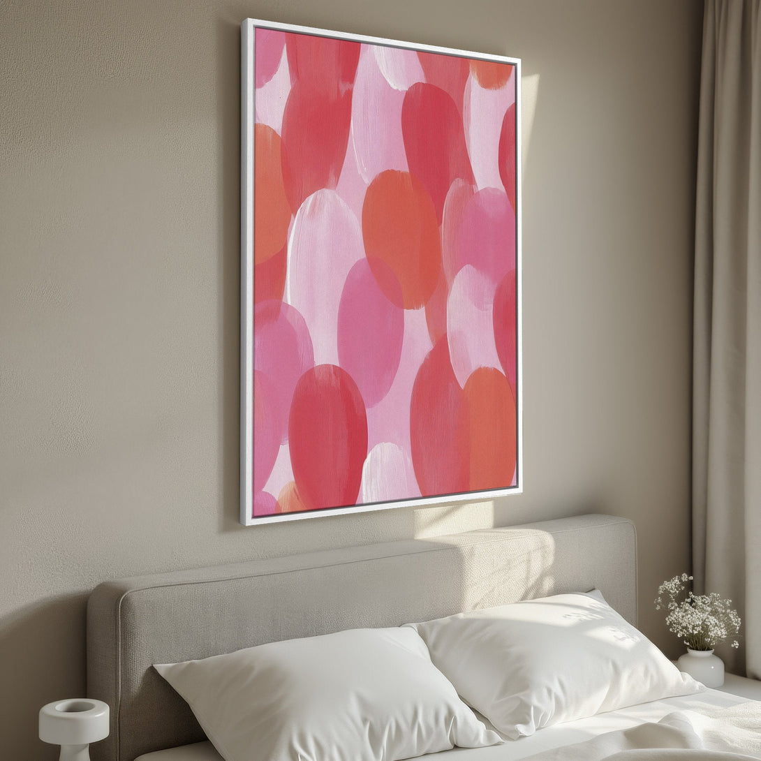 Framed Wall Art: Abstract pink and red brushstroke design. Modern art canvas print with a warm, inviting color palette for your home.