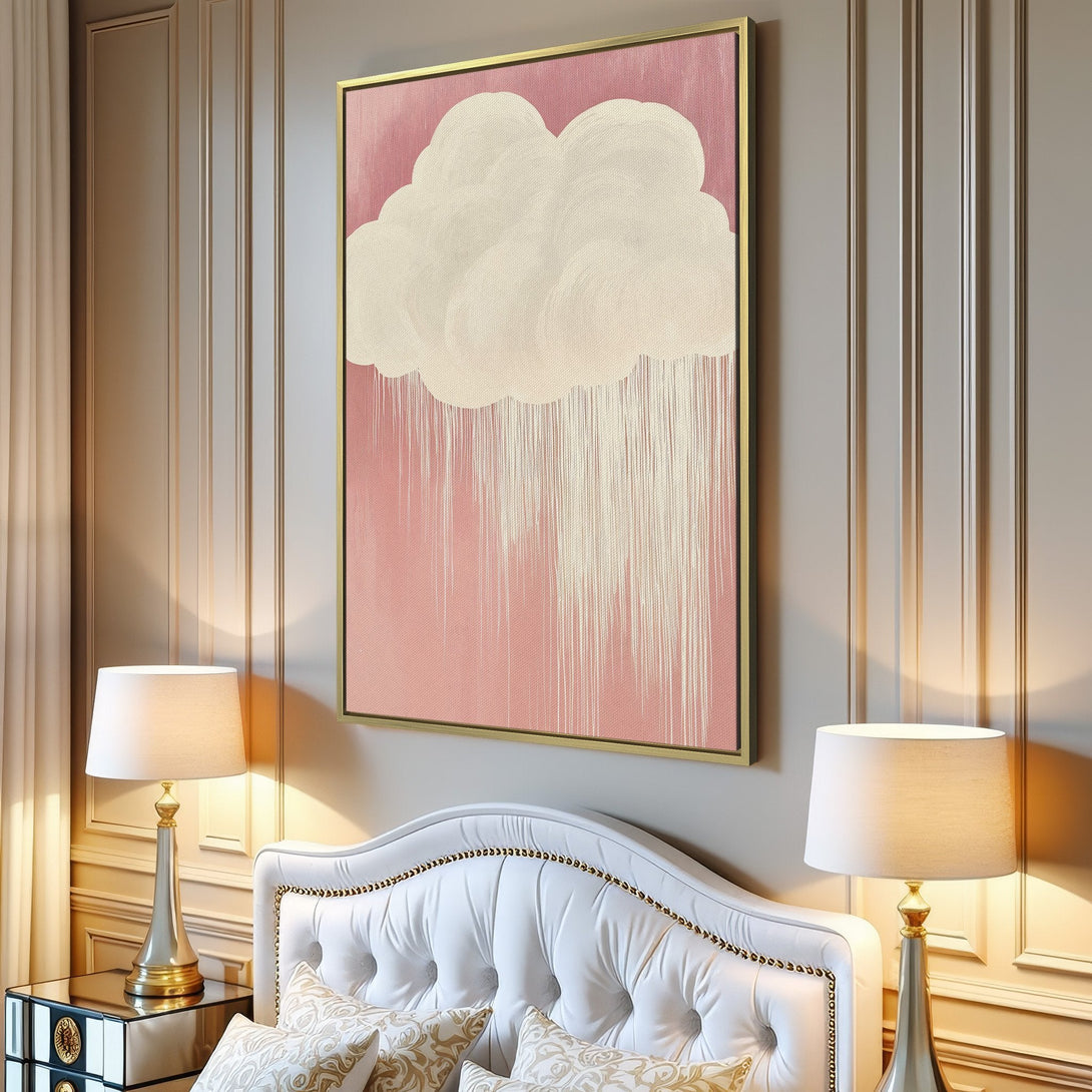 Canvas Print featuring a minimalist cloud design in soft pink and cream hues, perfect for adding a touch of serenity to any space.