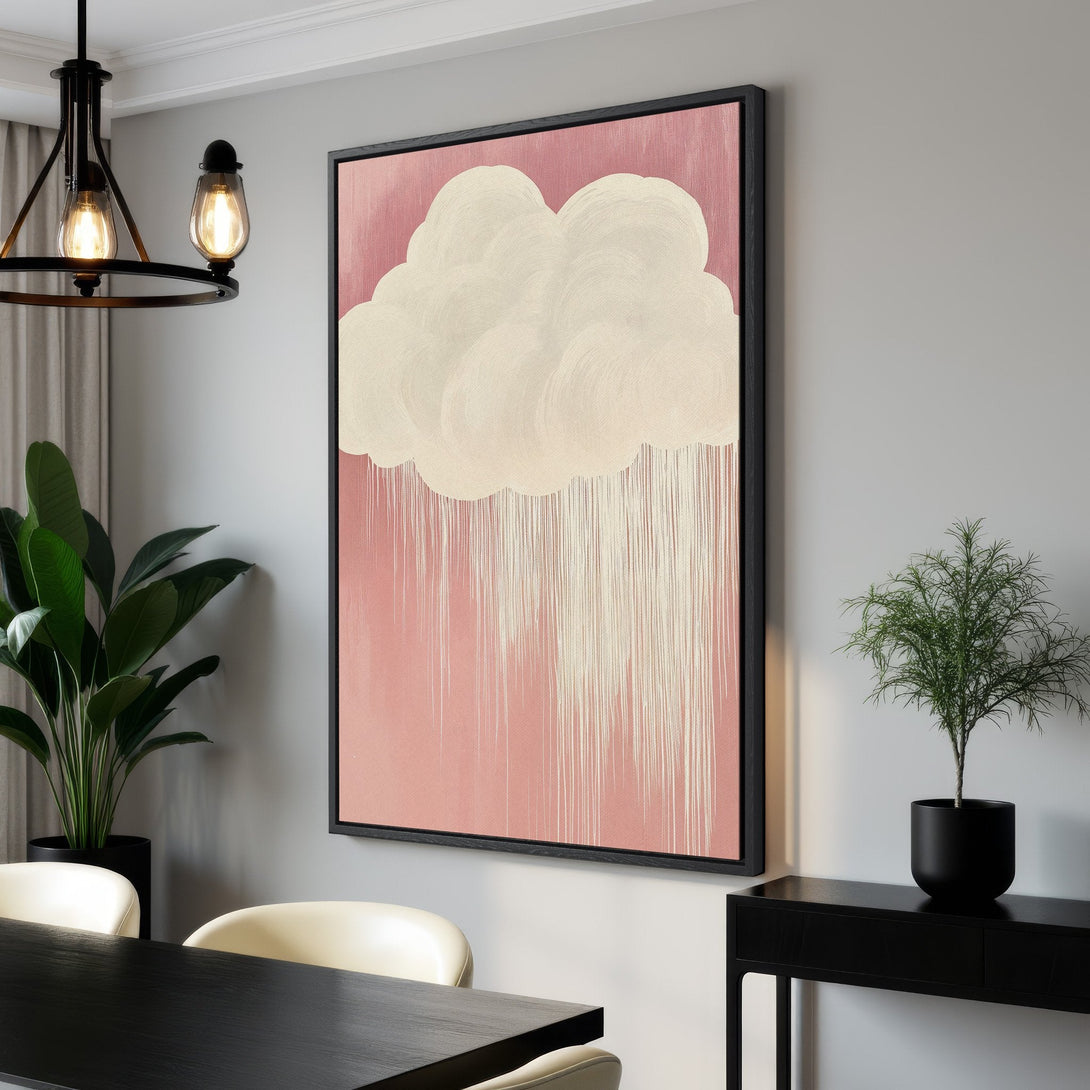 Framed Wall Art featuring a cloud design in a modern style with a pink and cream color palette, perfect for adding a touch of elegance to your space.