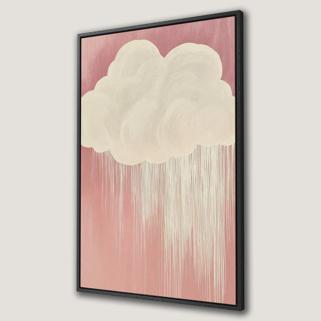 Framed Wall Art featuring an abstract cloud design in a soft pink and cream color palette. Modern art for your home!