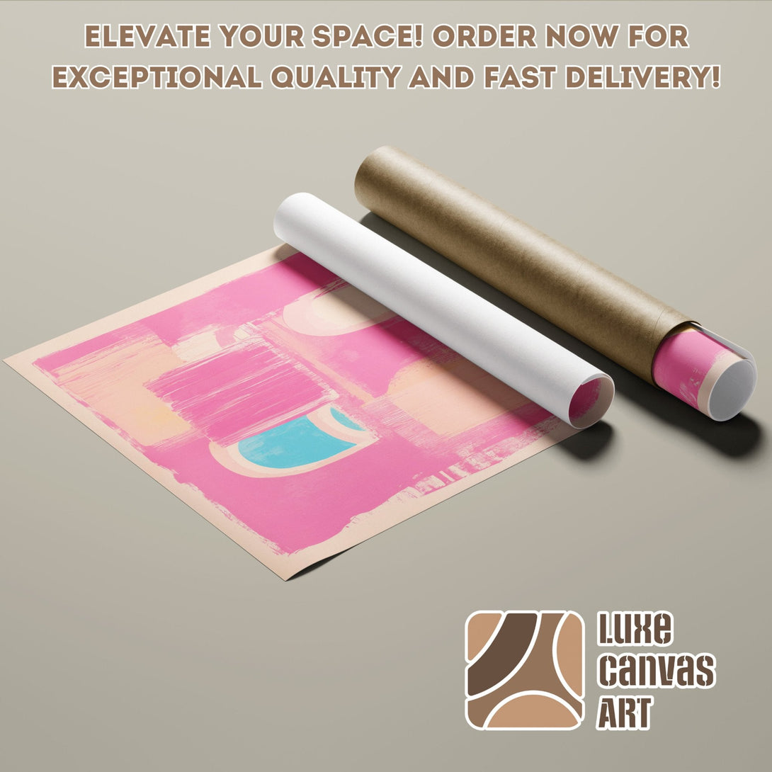 Abstract art Poster Roll in pink, peach, and teal. Elevate your space with Luxe Canvas Art!