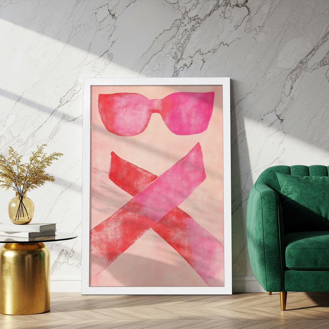 Framed Poster featuring abstract art in pink and red hues. Modern style, perfect for adding a pop of color to any space.